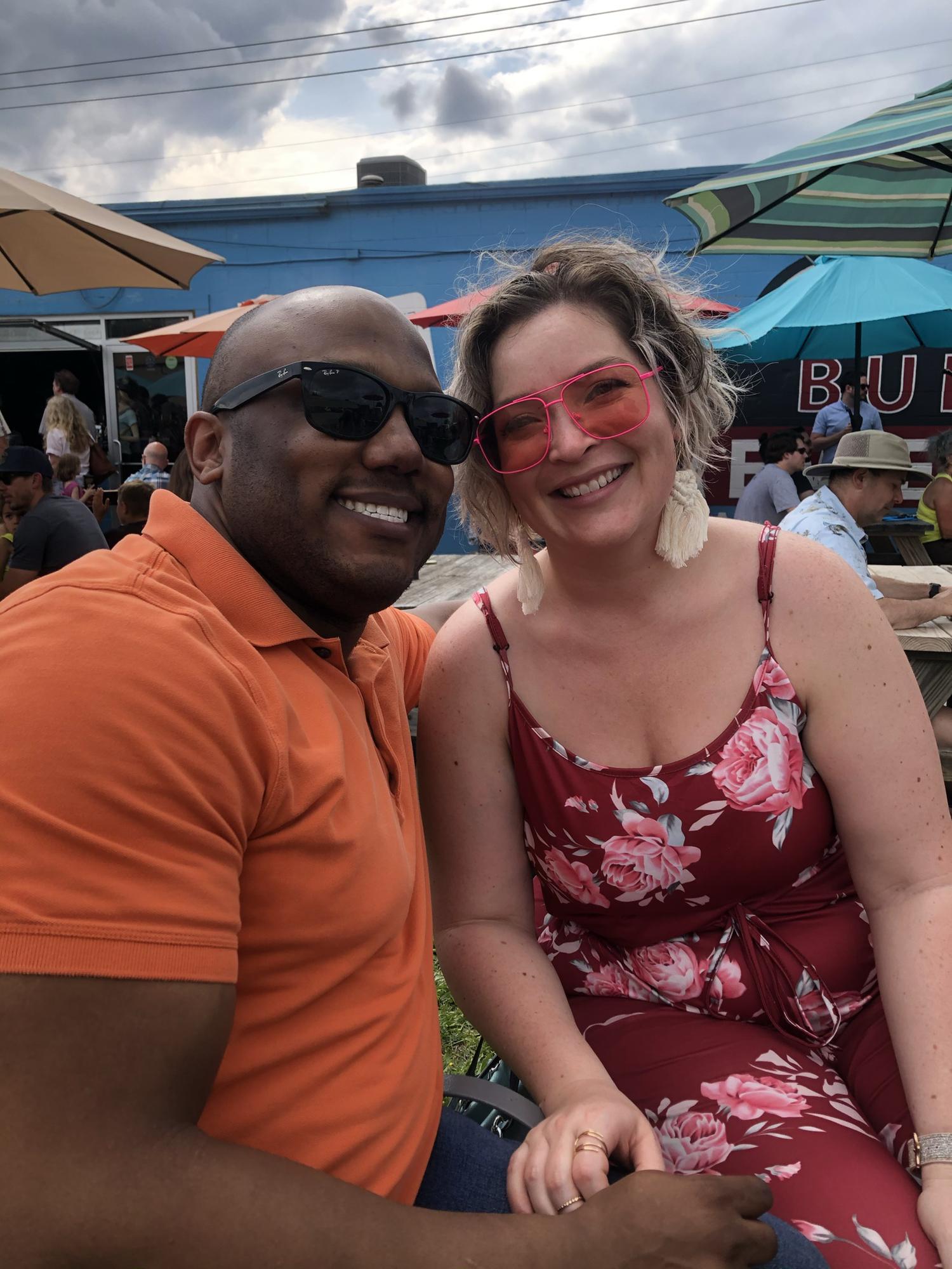 Listening to live music with friends.