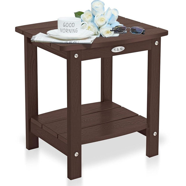 Y&M Outdoor Side Table, HIPS Adirondack Small Double Layer Table, Waterproof Square Outside Table, Balcony End Tables for Patio, Pool, Porch, Deck, Indoor or Outdoor Use, Coffee