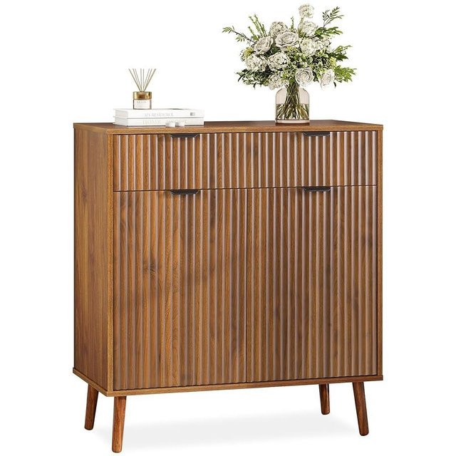 LYNCOHOME Fluted Sideboard Buffet Cabinet with Storage, 1 Drawers and 2 Doors,Solid Wood Feet for Kitchen, Hallway