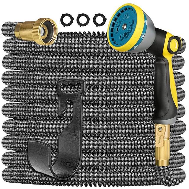 Gardguard 75ft Expandable Garden Hose Water Hose with 10 Function Nozzle and Durable 3-Layers Latex, Water Hose with Solid Fittings (GREY)