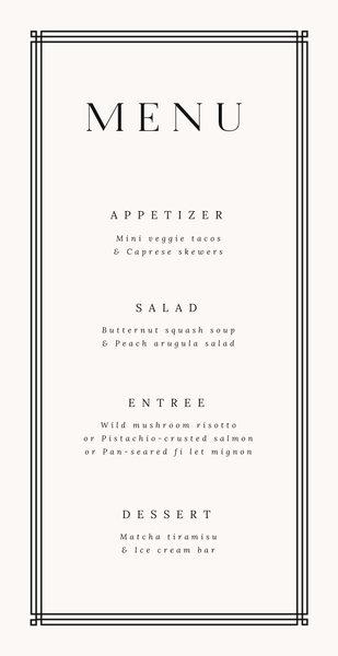 Sarnai | Off-White | Zola Wedding Menus