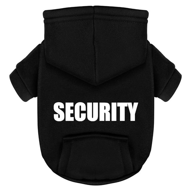 Paiaite Black Chihuahua Dog Hoodie: Warm and Stylish with a 'Security' Printed Sweatshirt, Cold Weather Pet Clothes, and Sweater Coat All in One - Perfect for Winter and Cool Summer Nights! M