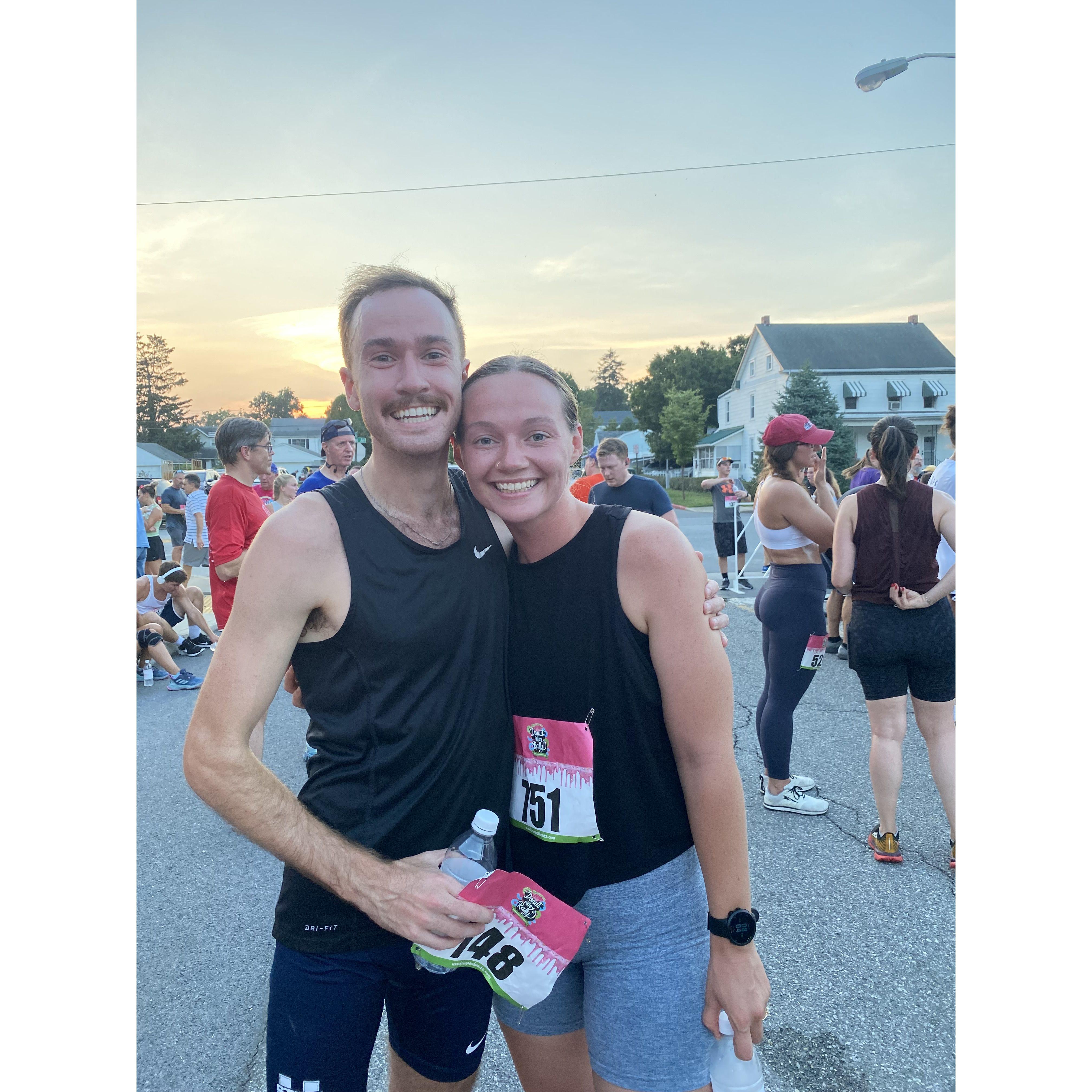 Our first timing running the Krumpes 5k togther.... Darren finished a lot sooner then Julia but he ran all the way back to where she was and ran with her until the finish line!