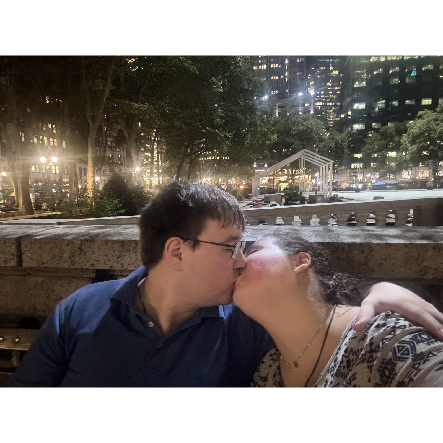 Will and Kathleen used to spend hours after their dates right on this bench in Bryant Park. This is also where they shared their first kiss.
