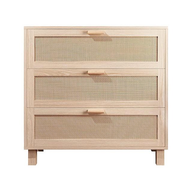 3 Drawer Dresser, Rattan Chest of Drawers, GRAFICIAL Closet Storage Bedside Table Dresser for Bedroom