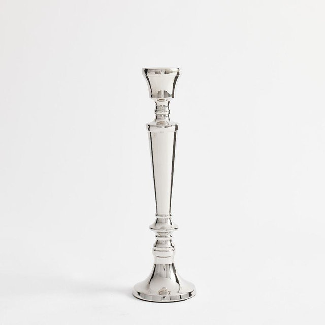 Daphne Silver Taper Candle Holder, Medium, Silver