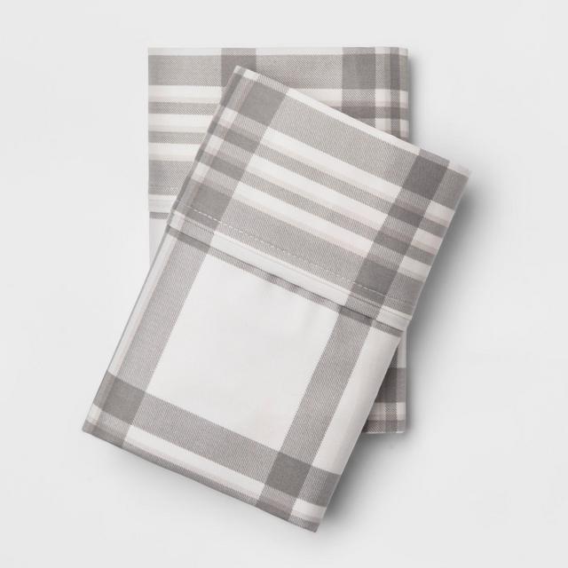 King 400 Thread Count Performance Printed Pillowcase Plaid Twill Gray - Threshold™