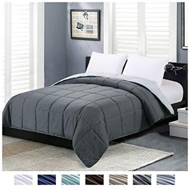 Homelike Moment Reversible Lightweight Comforter - All Season Down Alternative Comforter King Summer Duvet Insert Grey Quilted Bed Comforters with Corner Tabs King Size Dark Gray/Light Grey