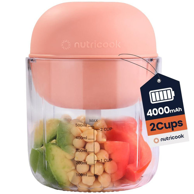 Nutricook Choppi Cordless Electric Vegetable Chopper & Mini Food Processor for Dicing, Shredding, Mincing, and Puree, Portable and Rechargeable, 2-Cup, 500 mL, 4000 mAh Battery, Canyon Sunset