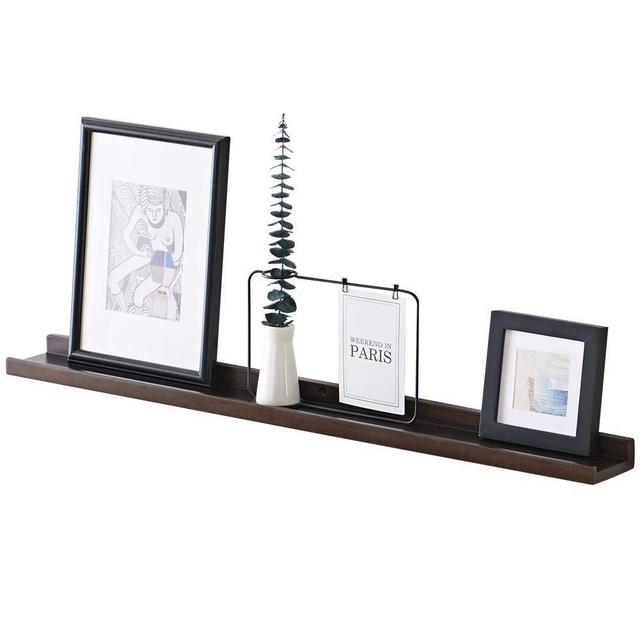 HOMWOO Picture Ledge Wooden Floating Wall Shelves Pecan Solid Wood Floating Shelves for Home, Living Room, Bedroom, Bathroom, Office (Walnut, 24 Inches)