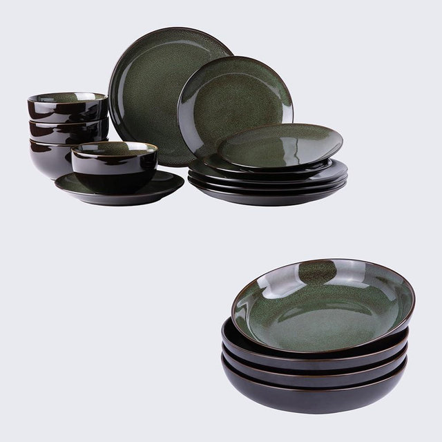 LERATIO Ceramic Dinnerware Sets,Stoneware Coupe Plates and Bowls Sets,Highly Chip and Crack Resistant | Dishwasher & Microwave & Oven Safe Dishes set,Reactive Glaze Dinnerware- Service for 4-16PCS