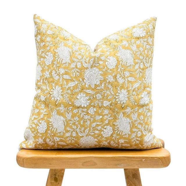 Designer Floral Yellow on off white Linen Pillow Cover, Yellow Pillow cover, Boho Pillow, Farmhouse Pillow, Floral pillow, Spring decor