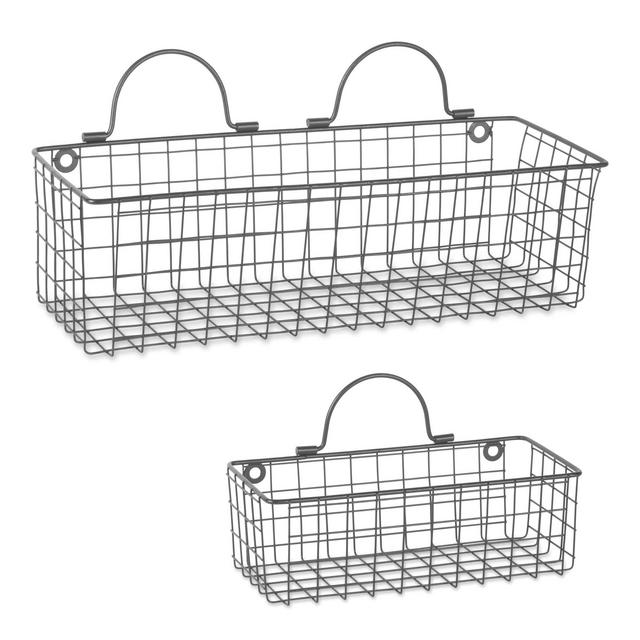 DII Farmhouse Vintage Hanging Wall Mounted Wire Metal Basket for Kitchen, Office, Bathroom, Mudroom, Entryway, Laundry Room, Set of Assorted 2 - Gray
