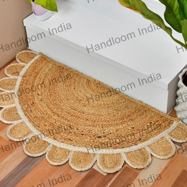 Scalloped Doormat, Scalloped Half Rug, Half Circle Jute Rug, Braided Jute Doormat, Eco Friendly Doormat, Half Moon Doormat, Entryway Doormat