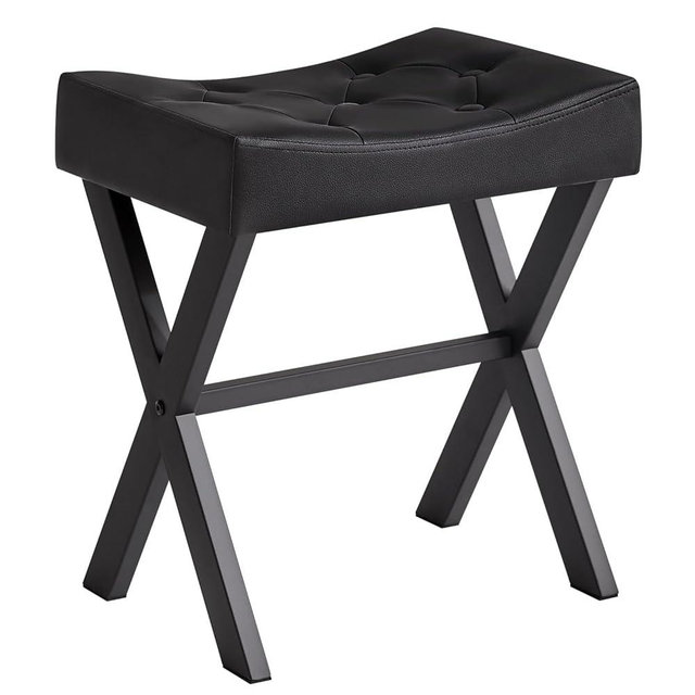 IBUYKE U-Shaped PU Vanity Stool, Square Makeup Chair with X-Leg, Ottoman Seat Footrest Stool, Multi-Use as Small Side Table, for Bedroom, Living Room, Black WBD019B