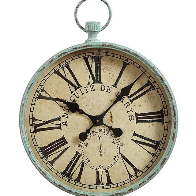 Creative Co-Op Metal Antiquite De Paris Pocket Watch Wall Clock