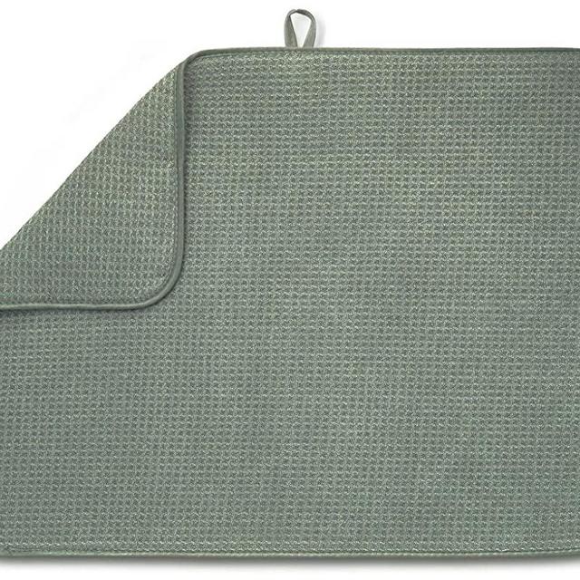 XXL Dish Mat 24" x 17" (LARGEST MAT) Microfiber Dish Drying Mat, Super absorbent by Bellemain (Green)
