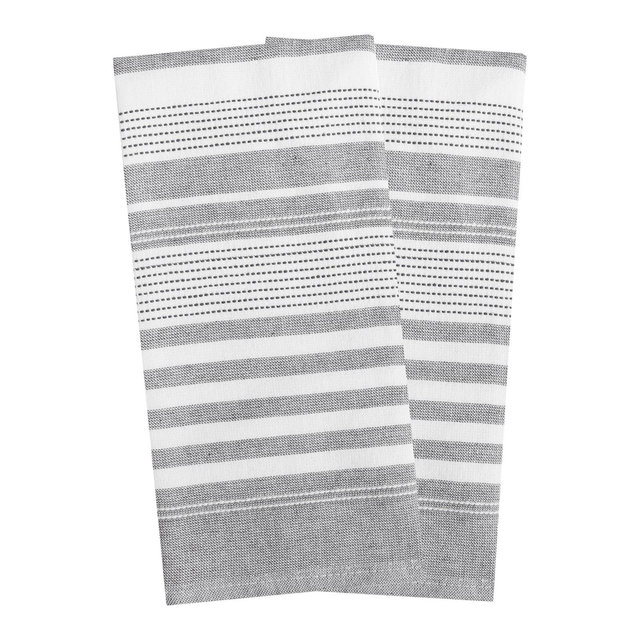 T-fal Dual Terry Stripe Kitchen Towel, 2 Piece Set, Graphite