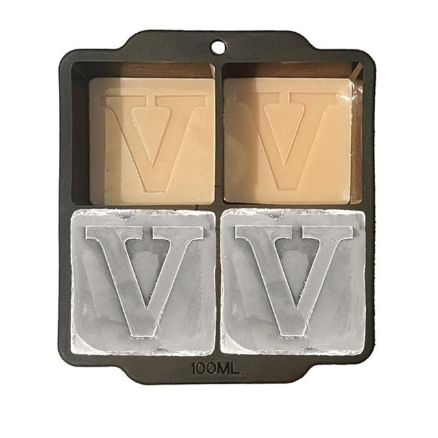 Monogrammed Ice Cubes Mold with Lid, 2 inch Whiskey Ice Cube Tray, Personalized Initials Silicone Cocktail Ice Cube Mold, Wedding Monogram, Thank You Gift, Gifts for Dad (Letter V)