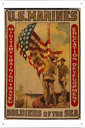 World War I One Tin Sign Metal Poster (reproduction) of U.S. Marines - Soldiers of the sea Military training, travel, education, development /