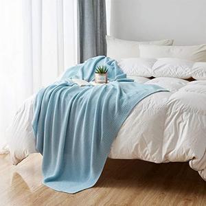 100% Cotton Blue Cable Knit Throw Blanket with Bonus Laundering Bag – Large 50 x 60” Thick, Extra Cozy, Machine Washable, Comfortable Home Decor
