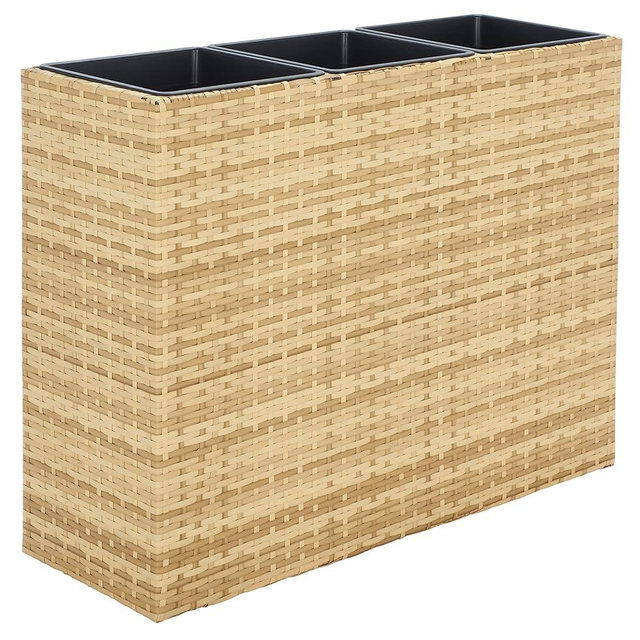 SAFAVIEH Outdoor - Rita Natural Brown Wicker 3-Tier Plant Stand with Baskets, Vertical Flower Rack Planter Shelf for Patio, Balcony, Garden, 32.28"W x 11.02"D x 24.8"H (PAT7705D)