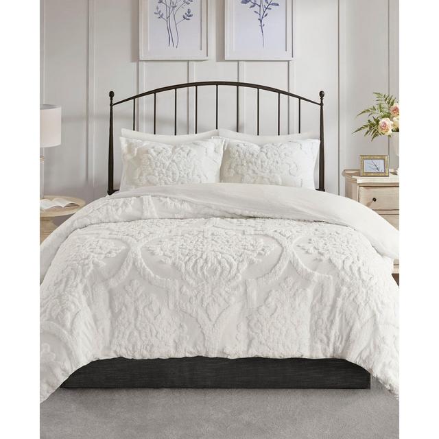 Madison Park Viola King/California King 3 Piece Tufted Cotton Chenille Damask Duvet Cover Set