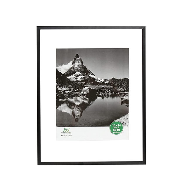 FrameWorks 11”x14” Deluxe Black Aluminum Contemporary Style Floating Picture Frame with Tempered Glass