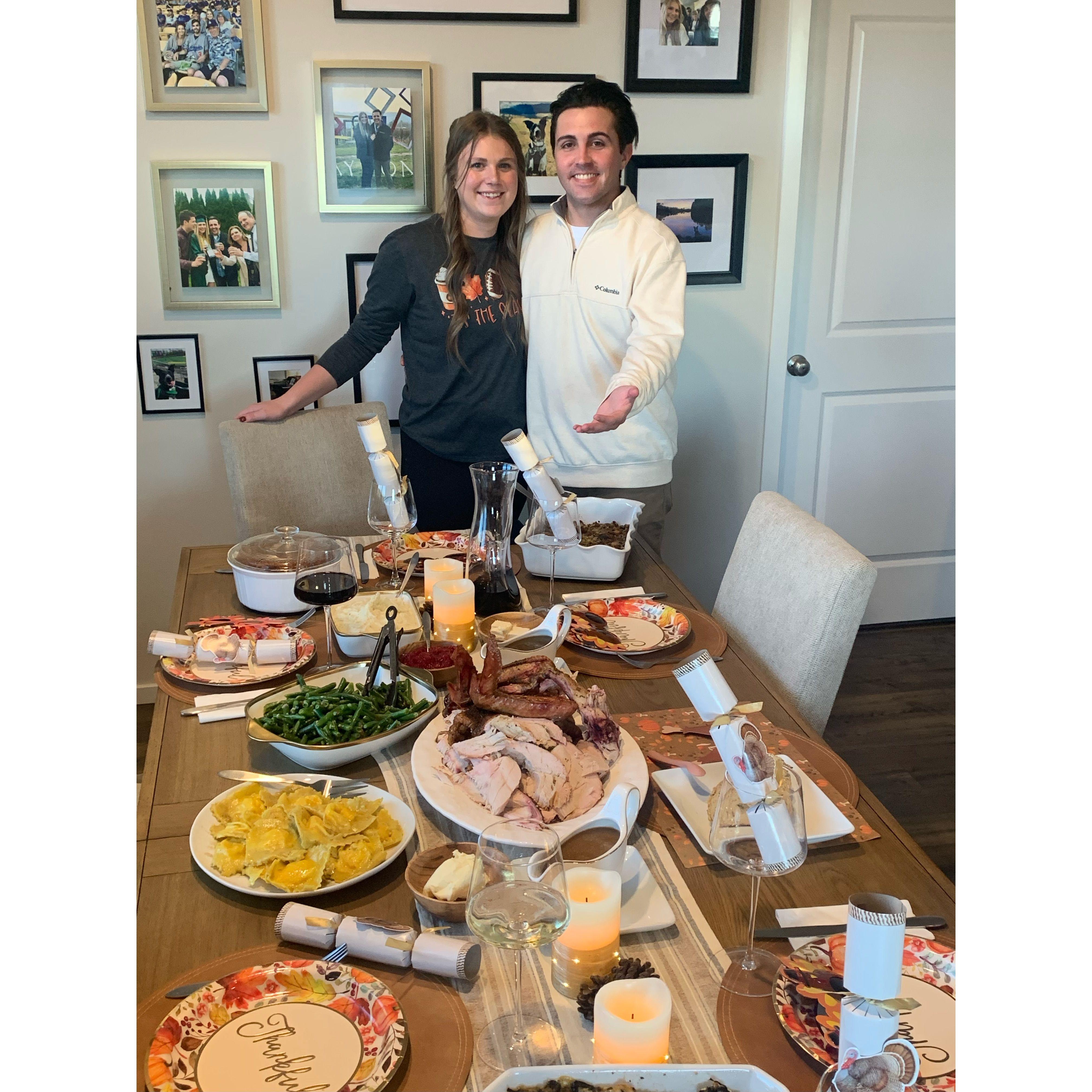 Hosting our first Thanksgiving in our new home. Look at all of that food! We cooked that! All by ourselves!