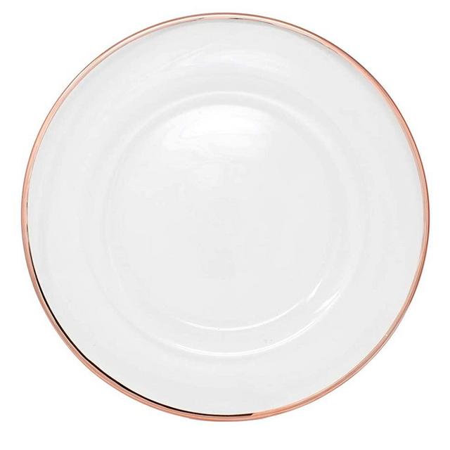Clear Glass Charger 13 Inch Dinner Plate With Metallic Rim 0.5 CM - Set of 4 - Rose Gold