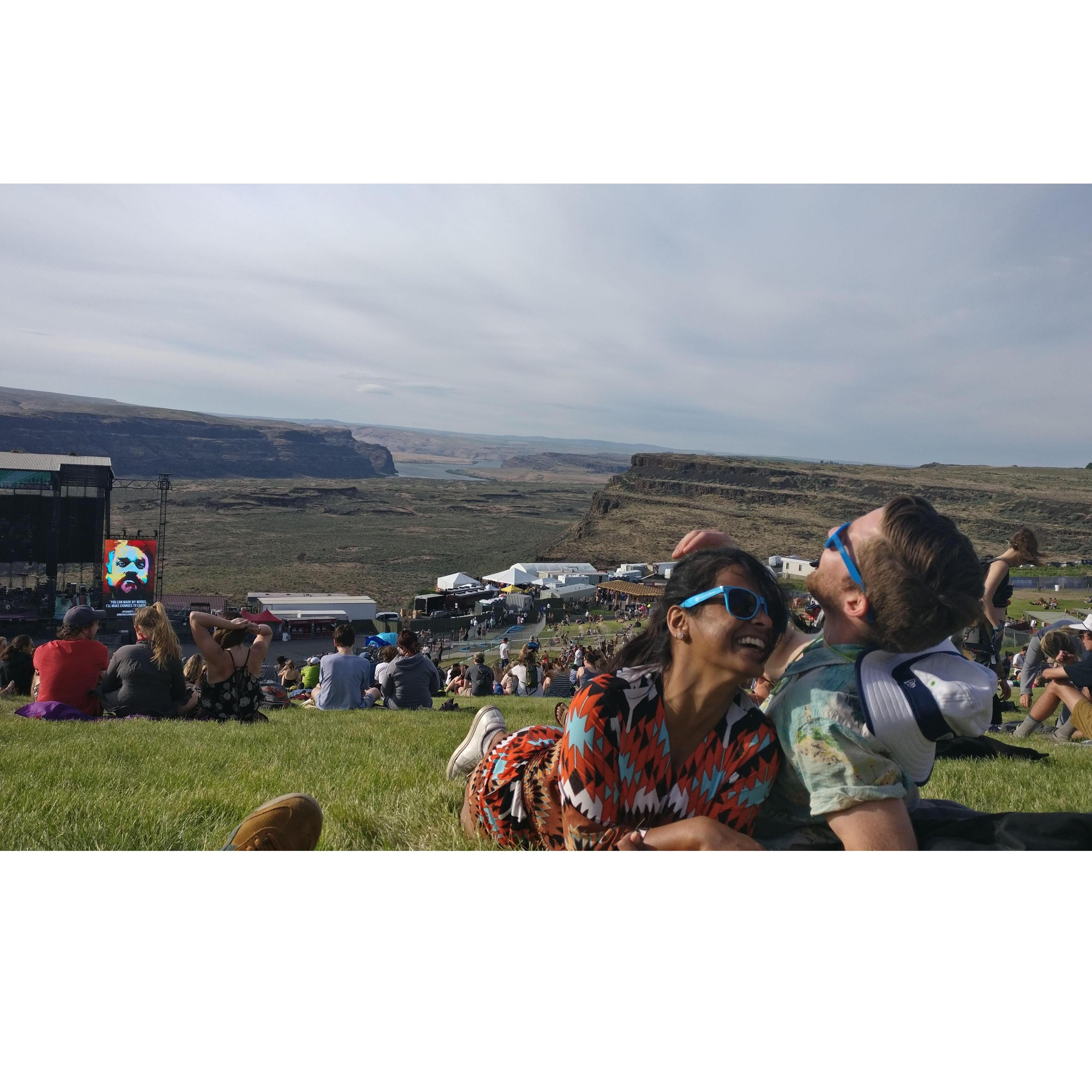 At Sasquatch music festival in May 2018. We camped for three days at the Gorge Amphitheatre on the Columbia River in Washington.