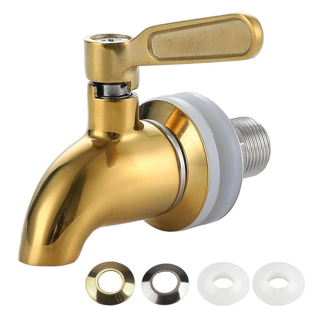 GCGWEQS Replacement Spigot for Beverage Dispenser, Gold Water Dispenser Faucet, Stainless Steel Spigot for Drink Dispenser, Glass Jar Faucet with Anti-Clogging Cap, 1 Pack Drink Dispenser