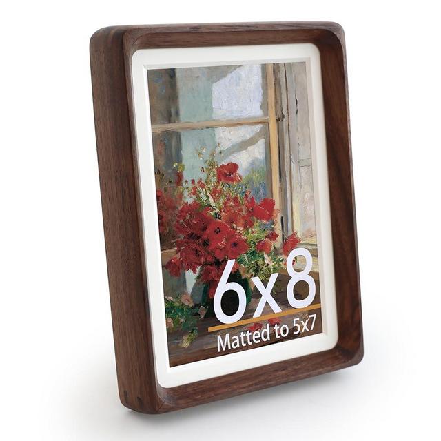 Zelvix Natural Picture Frame,Display Picture 5x7 with Mat or 6x8 Without Mat,by Plexiglass,Walnut Wood Photo Frame, Wall or Tabletop Decor Display