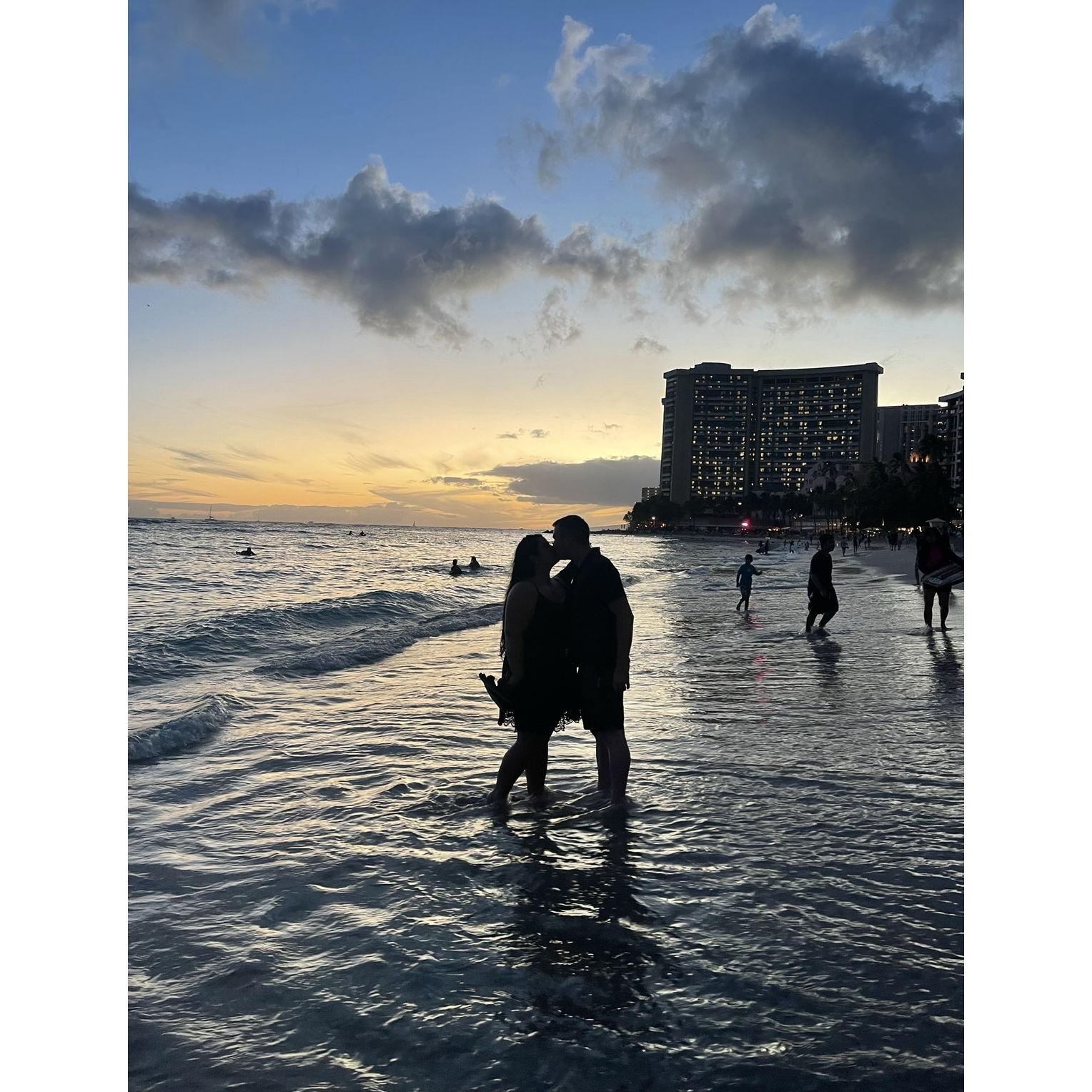 Our beautiful walk on the beach at sunset in Hawaii.