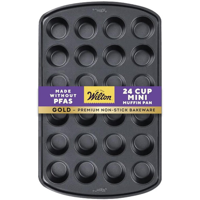 Wilton Gold Non-Stick 24-cup Muffin Pan, Stainless Steel Bakeware, Made without PFAs, 16 x 10 x 1 in., Packaging may Vary