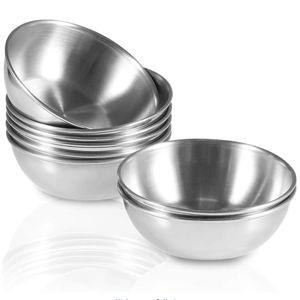 8 Pack 3.2inch Stainless Steel Sauce Dishes Mini Individual Saucers Bowl Round Seasoning Dishes Sushi Dipping Bowl Appetizer Plates, Sliver