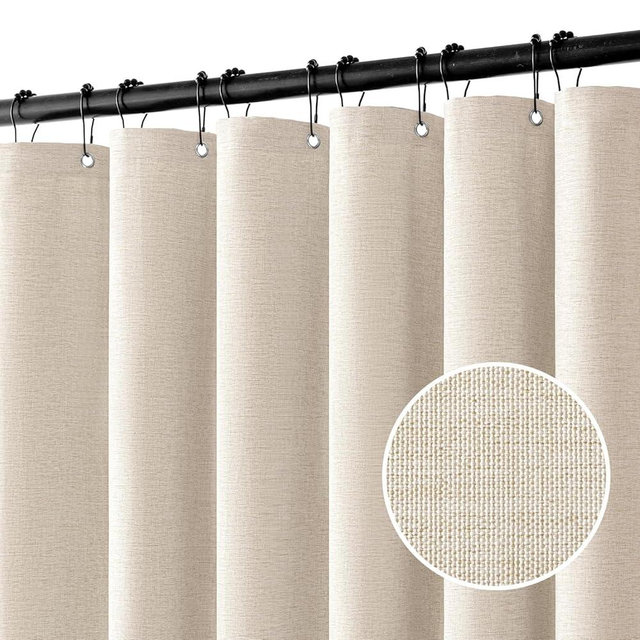MIULEE Linen Shower Curtain with 10 Metal Hooks Modern Heavy Duty Washable Beige Fabric Curtain Set Waterproof Neutral Thick Cloth Shower Curtains for Bathroom Bathtub Washable, W60*L72, Cream