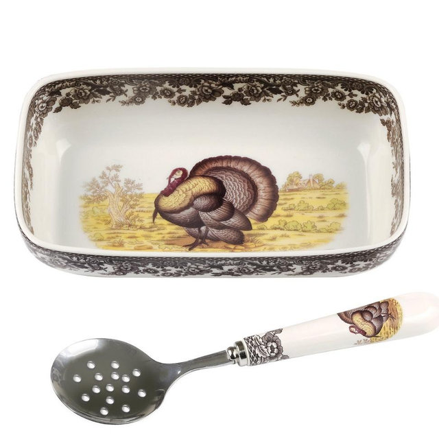 Woodland Cranberry Dish with Slotted Spoon, Turkey