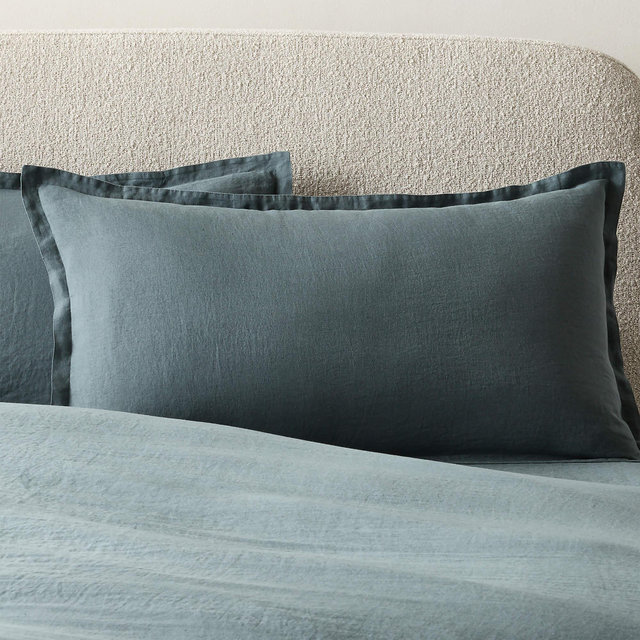 Classic EUROPEAN FLAX-Certified Linen Faded Teal King Pillow Shams Set of 2