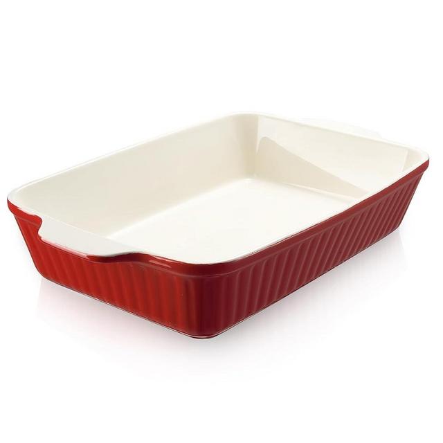DOWAN Baking Dish, Deep 9x13-inch Casserole Dishes for Oven, Lasagna Pan Deep,135 oz Large Ceramic Baking Pan with Handles, Oven Safe for Baking, Casserole, Home Decor Gift, Red