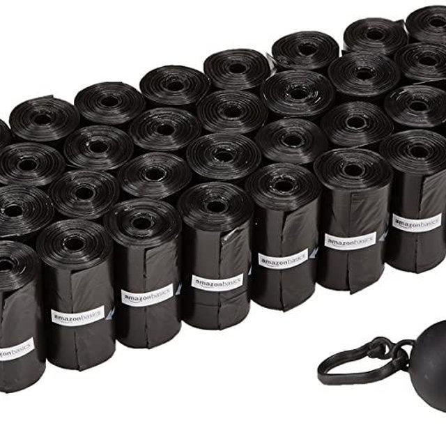 Amazon Basics Unscented Dog Poop Bags with Dispenser and Leash Clip, Large 9x13-Inch Bags