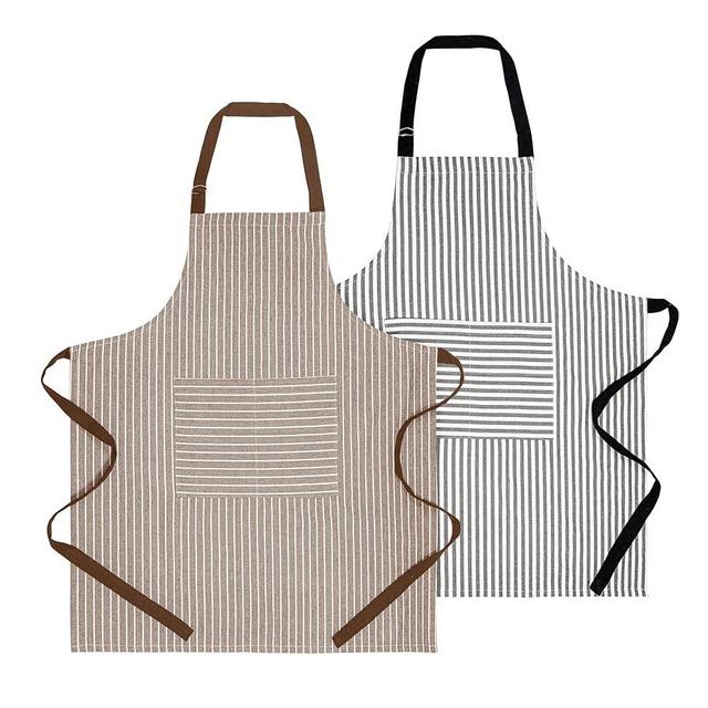 PurpleEssences Striped Adjustable Kitchen Aprons with 2 Pockets, Cotton - Soft Durable for Home or Restaurant for Men & Women