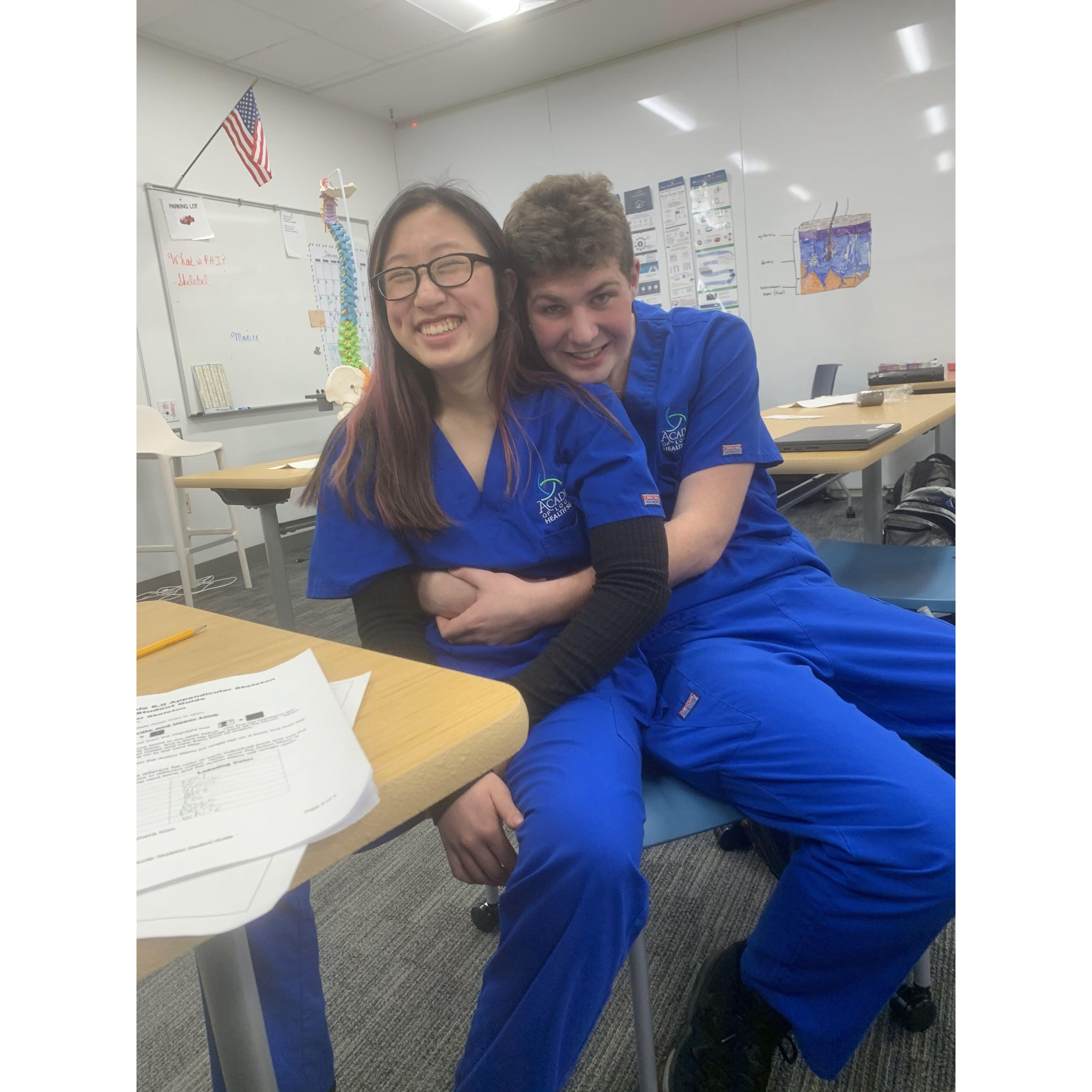 Back in our scrubs from MATA. This is one of the first photos of the two of us!