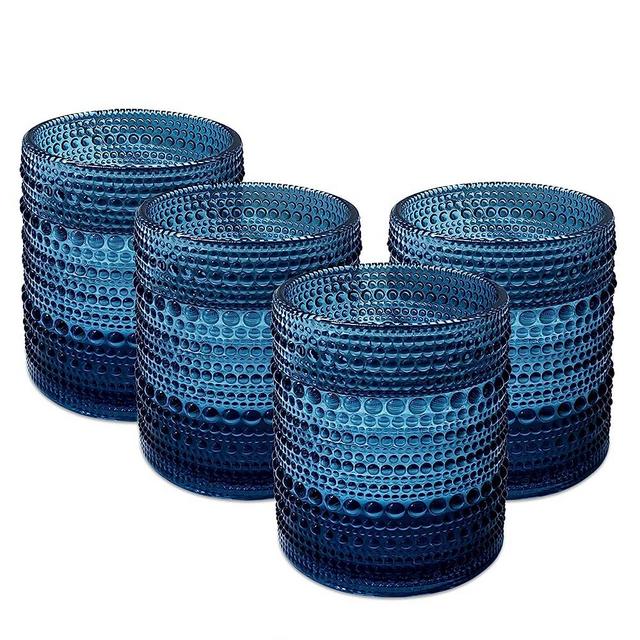 UPZAI 12oz Vintage Drinking Glasses Set of 4, Kitchen Glassware Old Fashioned Glass Cups, Aesthetic Water Cups for Beside Beverage Juice Coffee Beer Cocktail Whiskey (Blue)
