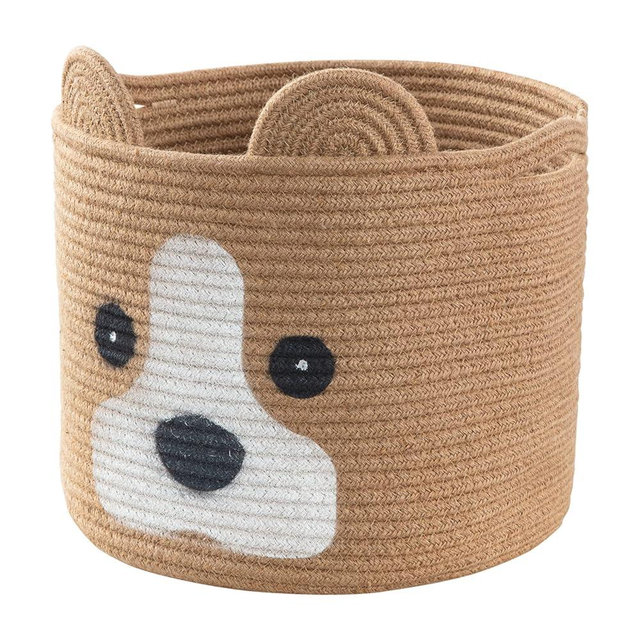 Dog Storage Basket, Empty Dog Gift Baskets for Baby's Toy, Woven Cotton Rope Animal Baskets with Handle, Pet Toy Basket for Dogs, Jute
