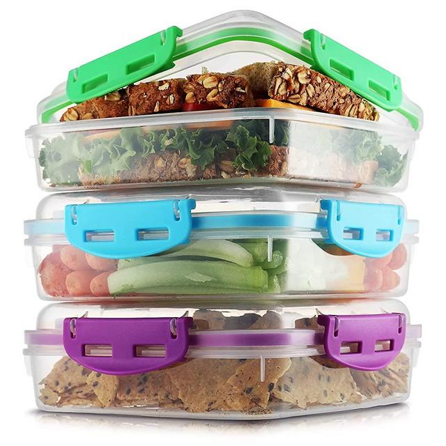 Tafura Sandwich Containers (3 Pack) Sandwich Box | Lunch Containers | Snack Containers for School | Sandwich Containers for Lunch Boxes | Reusable Sandwich Container, BPA Free