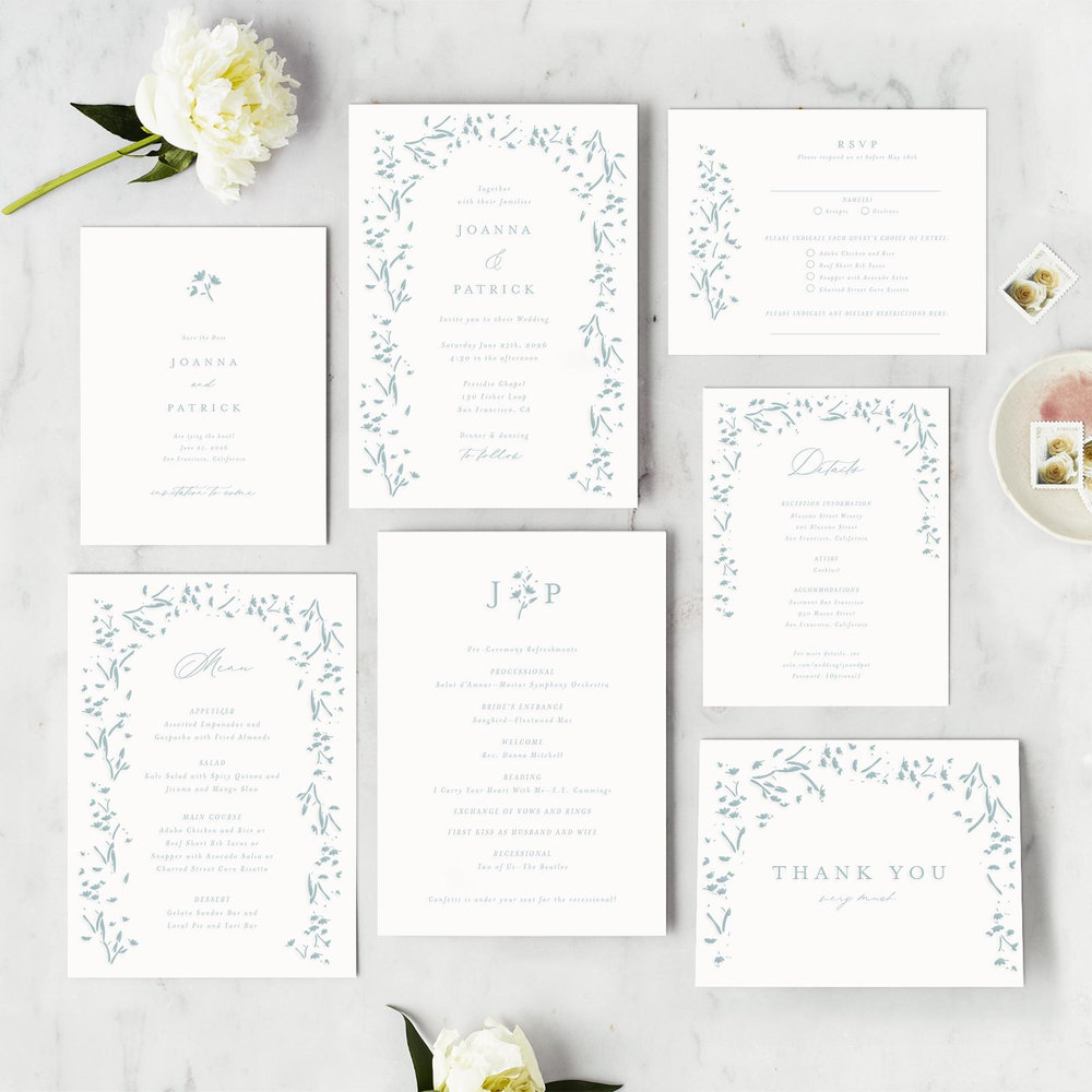 Regal Portrait Letterpress | Dusty Blue | Zola Wedding Invitations