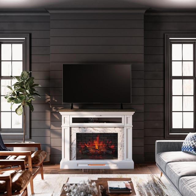 allen + roth 51-in W White Free Standing Infrared Quartz Electric Fireplace
