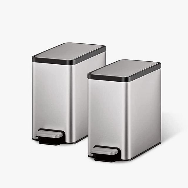 EcoCasa II Space Saving Vertical 6L Stainless Steel Step Trash Can 2-Pack Combo Set