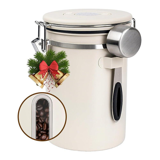 Rixordd 22oz White Airtight Coffee Canister with Window – 22oz Stainless Steel Food Storage Jar with Date Tracker, BPA-Free Silicone Seal & Scoop – For Coffee Beans, Grounds, Tea, Oats, Nuts